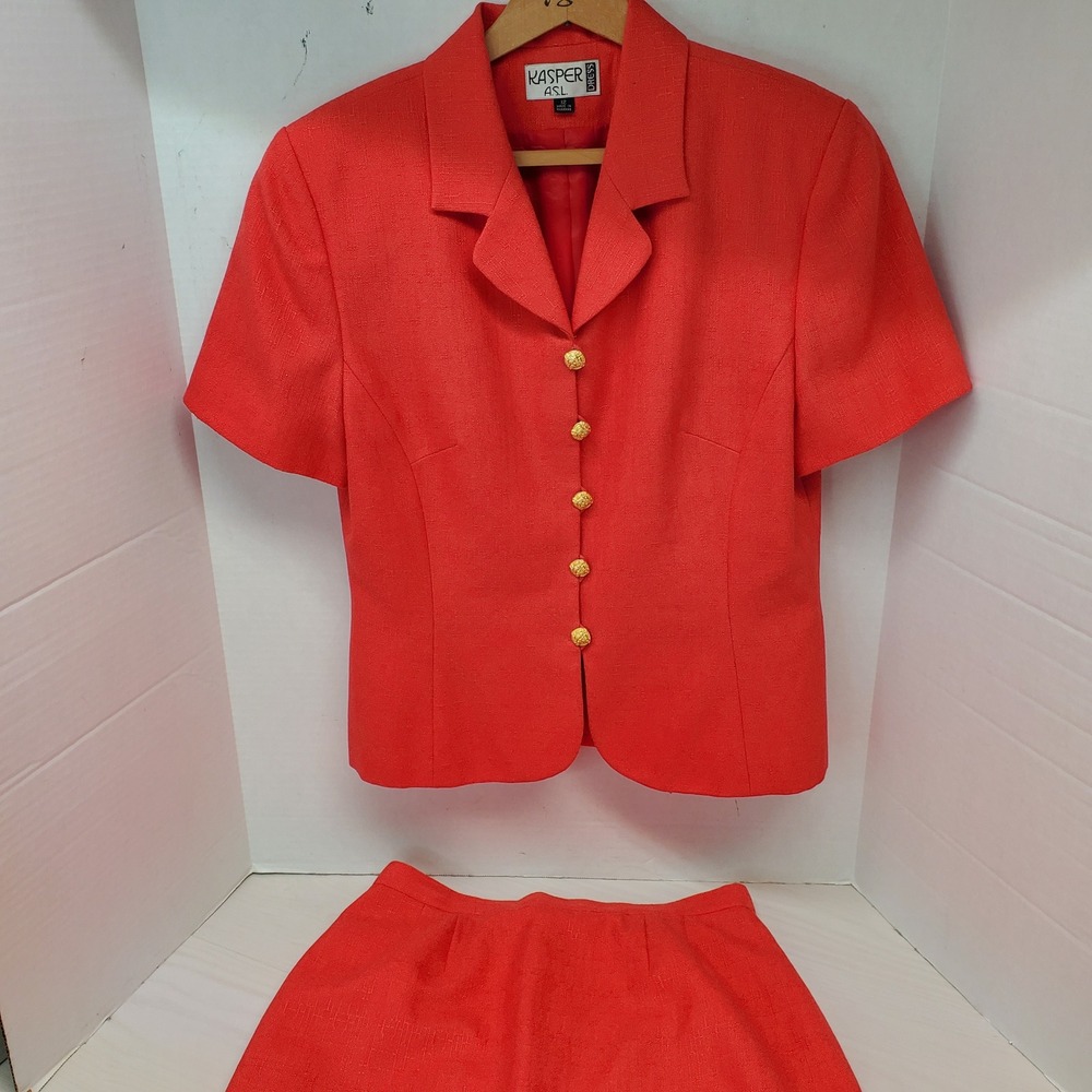 Kasper‎ ASL Women's Red Short Sleeve Blazer & Skirt Suit Set Size 12